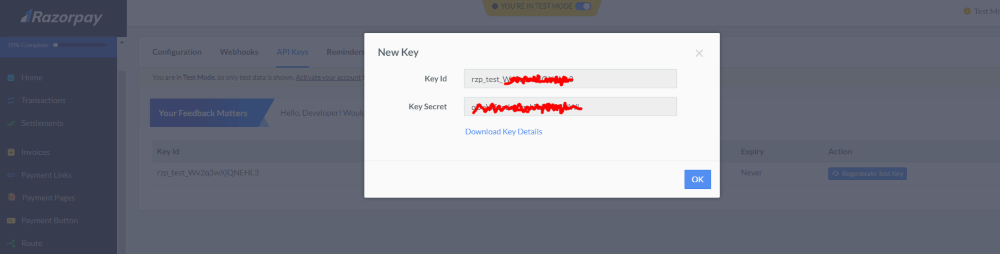 Laravel 8 Razorpay Payment Gateway Integration get secret key